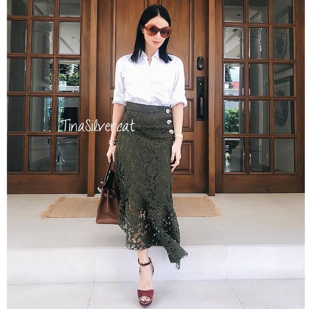 Zara Olive Green Embroidered Midi Skirt NWT - Picture 8 of 13